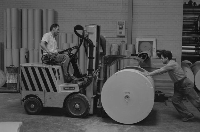 Elektrischer Sitz-Gabelstapler Typ 1555, hergestellt von Oehler für Papierfabrik AG Cham